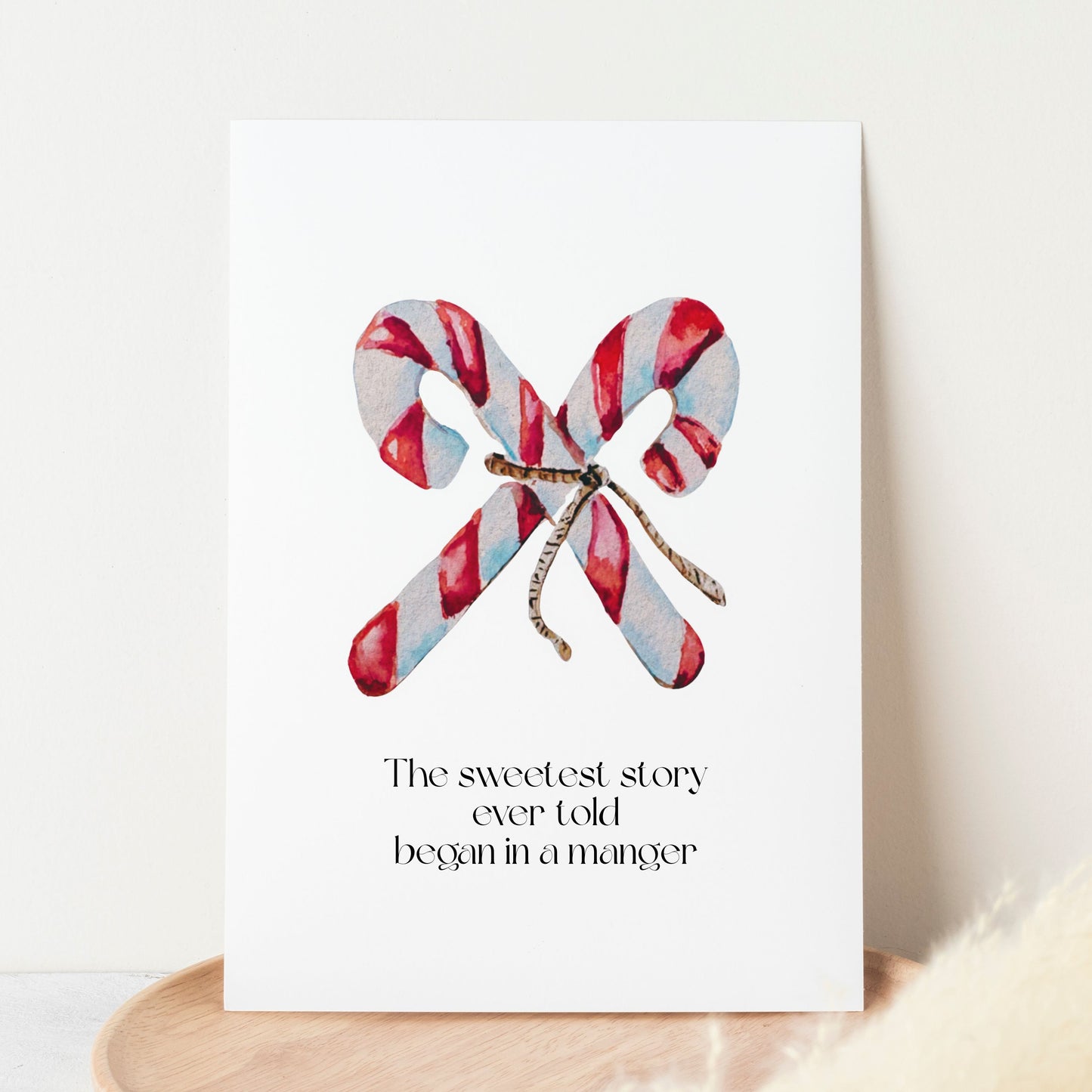 "The Sweetest Story Ever Told” – Watercolor Candy Cane Christmas Greeting Card (5x7)