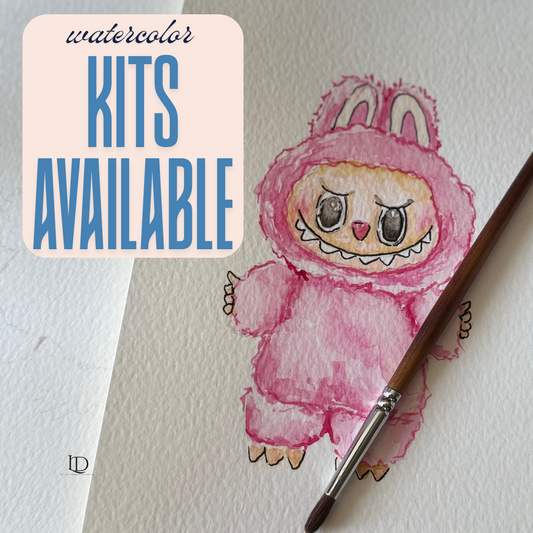 Labubu Inspired Watercolor Paint Kit - Paint Your Own Step by Step- Birthday Party Paint Along