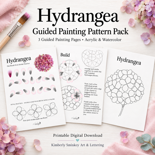 Hydrangea Flower Painting Practice Pack | Watercolor & Acrylic Digital Download