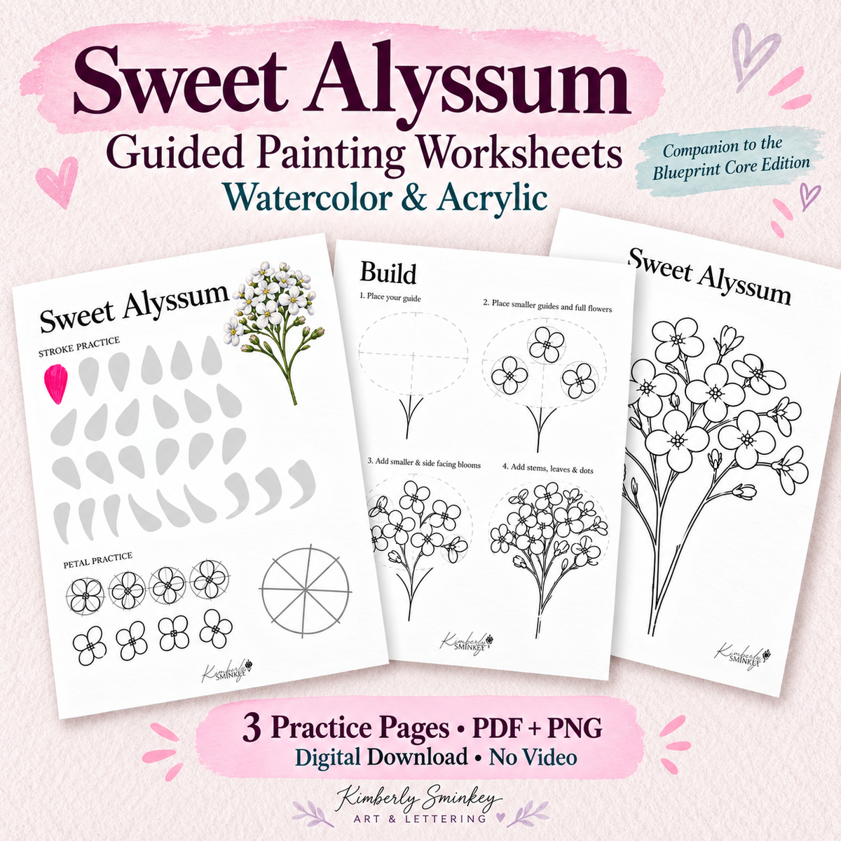 Sweet Alyssum Guided Flower Guided Painting — Watercolor & Acrylic