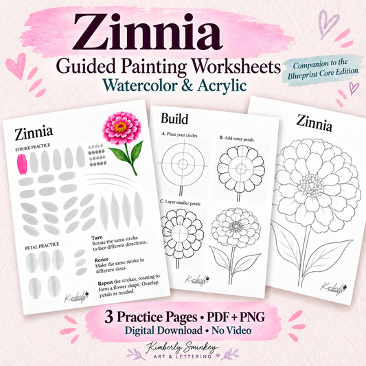 Zinnia Guided Flower Painting - Watercolor & Acrylic