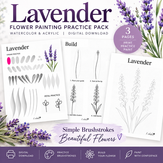 Lavender Flower Painting Practice Pack | Watercolor & Acrylic Digital Download