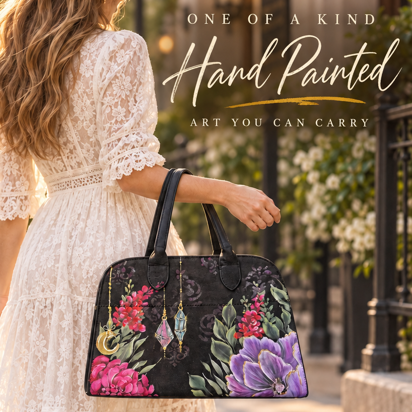 Crystal Garden — One-of-a-Kind Hand-Painted Suede Satchel