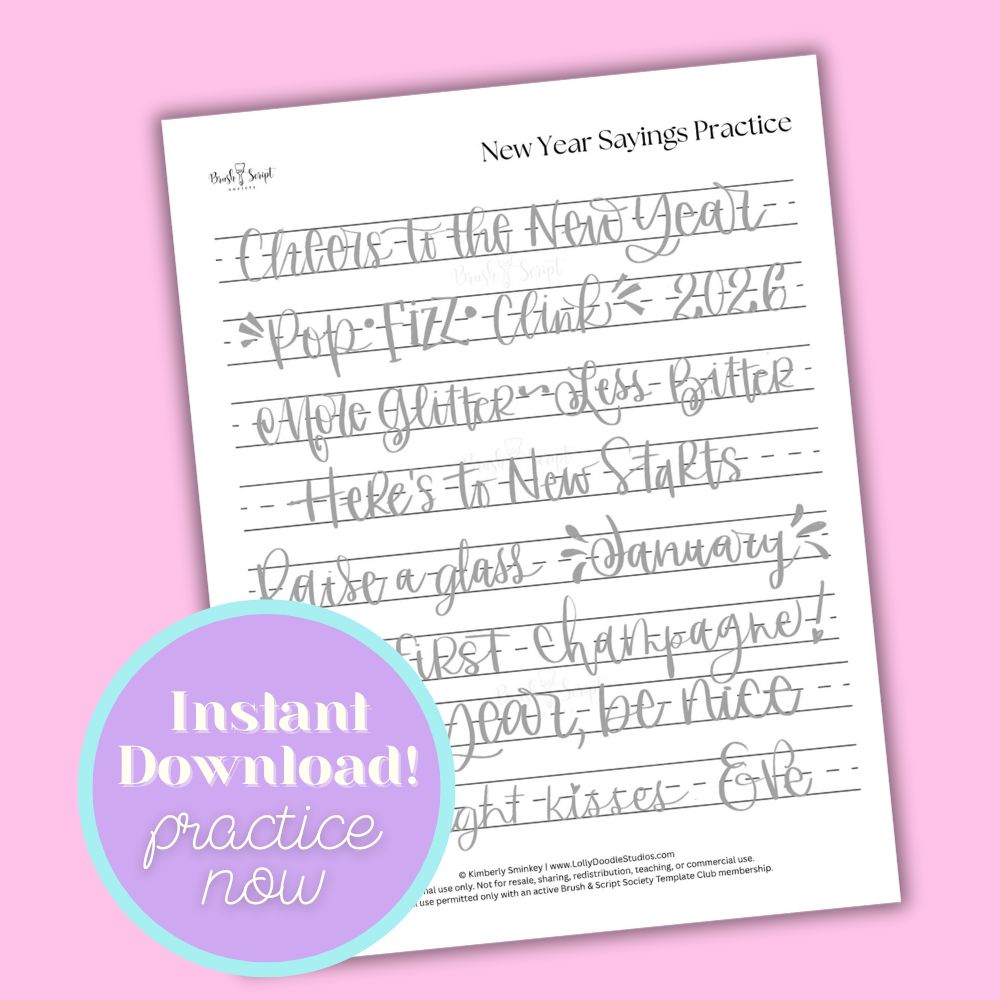 New Year Sayings & Quotes Brush Lettering Practice Sheet - Instant Download