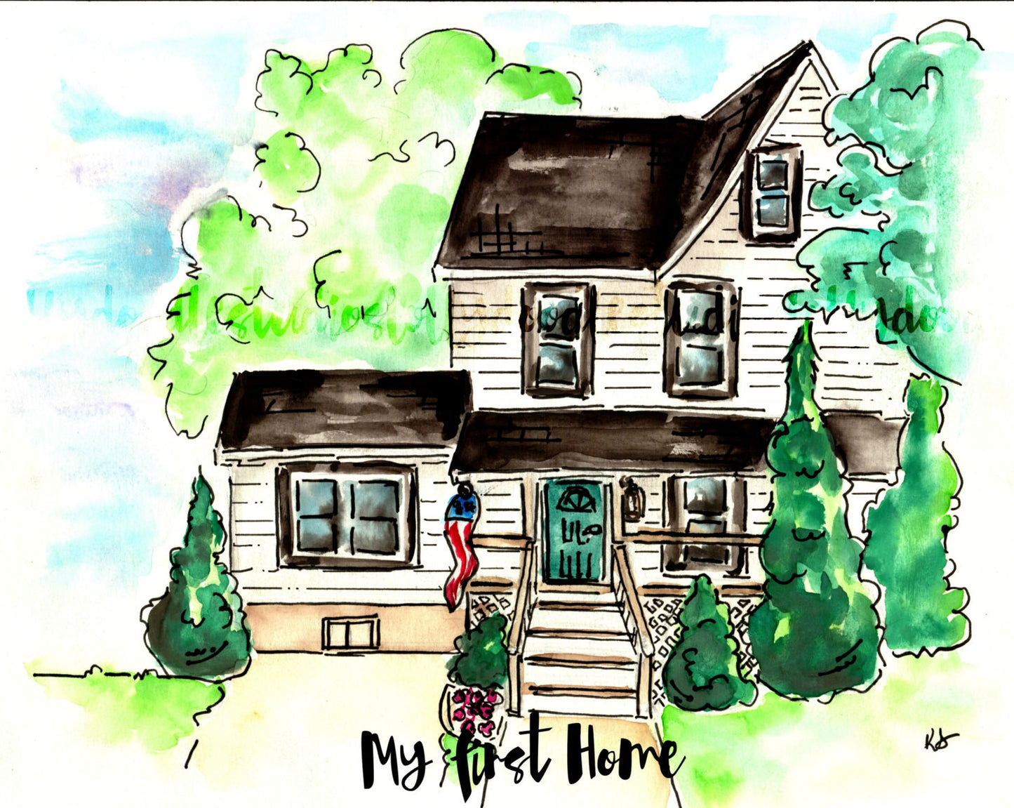 Custom Watercolor House Original Portrait-5x7